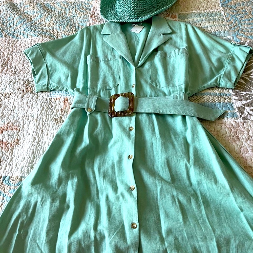 Linen blend summer dress with matching hat